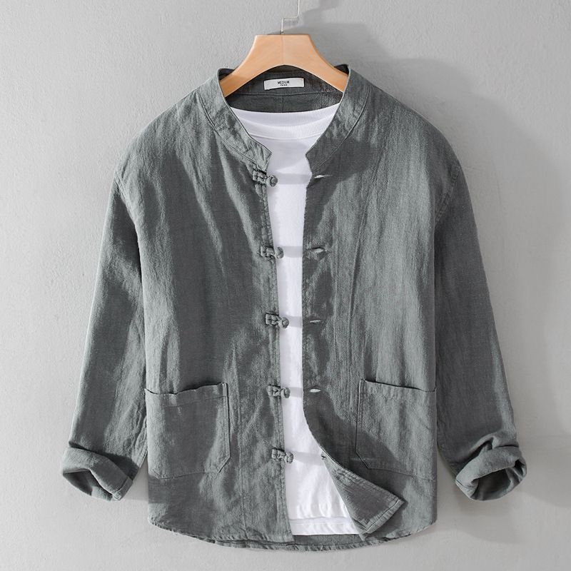 Men's Retro Loose Casual Long-Sleeve Cotton-Linen Shirt
